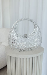 Star Dust Silver Rhinestone Encrusted Transparent PVC Clutch Party Bag