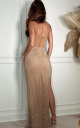 Enchanting Butterfly Pearls Embellished Thigh Split Maxi Dress Party Season