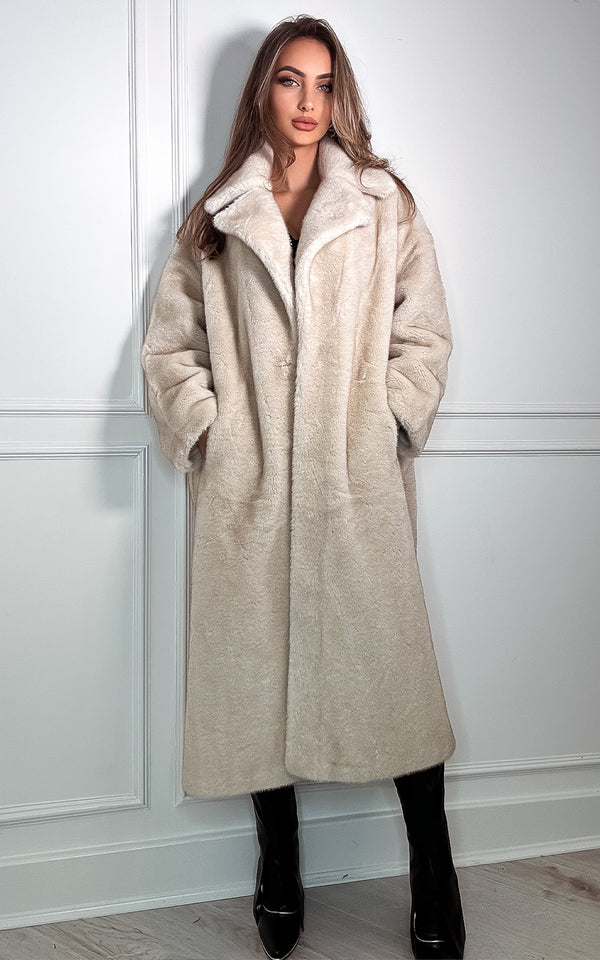 Keep your Cool Beige Premium Faux Fur Coat