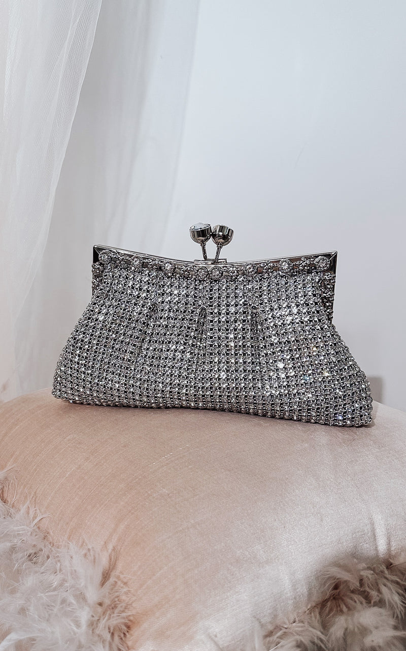 Socialista Silver Rhinestone Embellished Pouch Clutch Bag