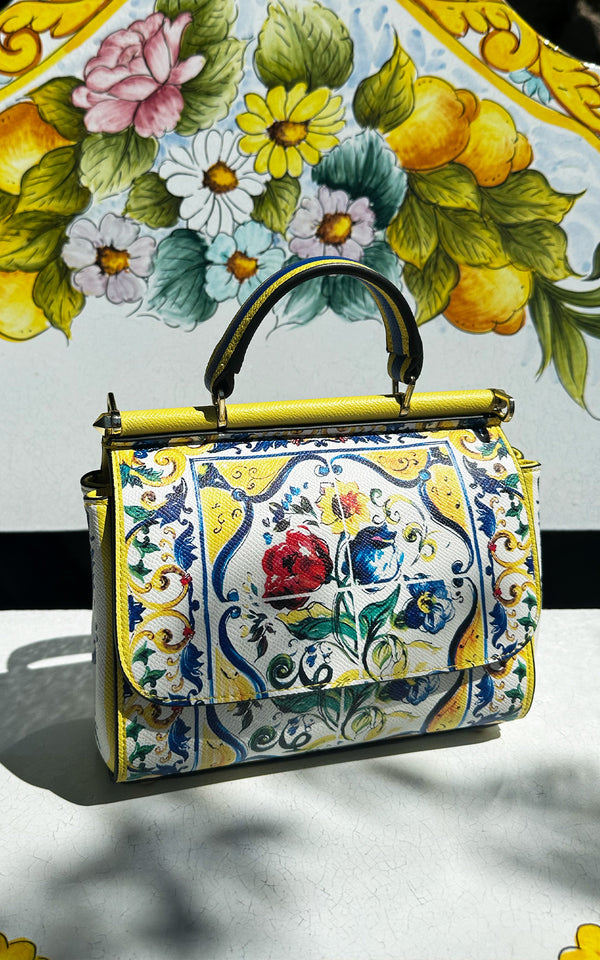 La Dolce Vita Italian Majolica Tiles Print Designer Inspired Hand Bag Mini