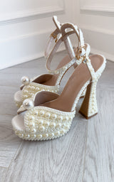 Pearls in Love Pearl embellished Peep Toe Ankle Strap Platform Wedding Elegant Bridal Shoes