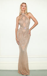 Sunsets in Cannes Gold Crystal Embellished Halter-neck Low Back Occasion Maxi Dress