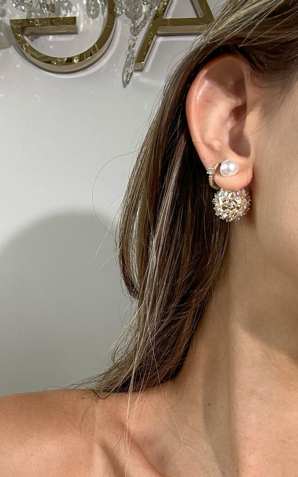 Bellest of the Ball Pearl Crystal Encrusted Push-Back Stud Earrings