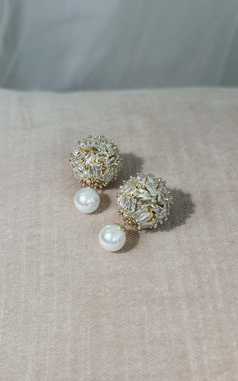 Bellest of the Ball Pearl Crystal Encrusted Push-Back Stud Earrings