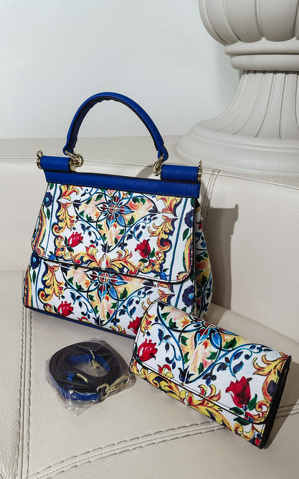 Take me to Capri Majolica Print Tiles Designer Inspired Handbag & Sunglasses case