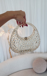 Star Dust Gold Rhinestone Encrusted Transparent PVC Clutch Party Bag