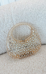 Star Dust Gold Rhinestone Encrusted Transparent PVC Clutch Party Bag