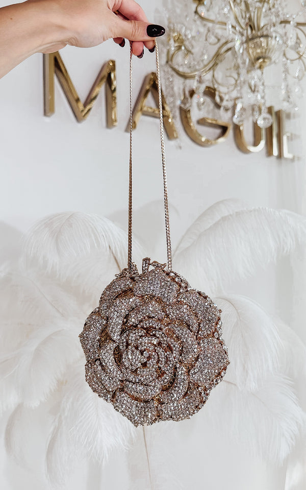 Bloomin' Elegance Rose Shaped Crystal Embellished Clutch Party Bag