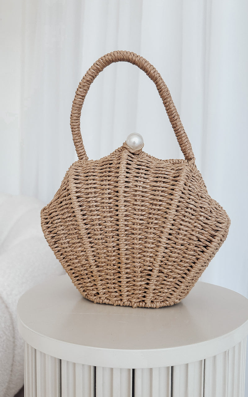 Rattan SeaShell Pearl Clutch Summer Top Handle Hand Bag