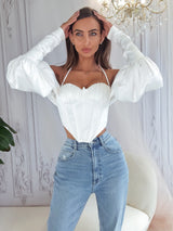 Noble Long Sleeve Bustier Top `White